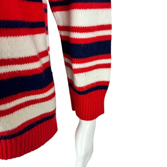 Vintage 60s Striped Sweater Mod Turtleneck Women's Neck Zip Pullover - Picture 10 of 11